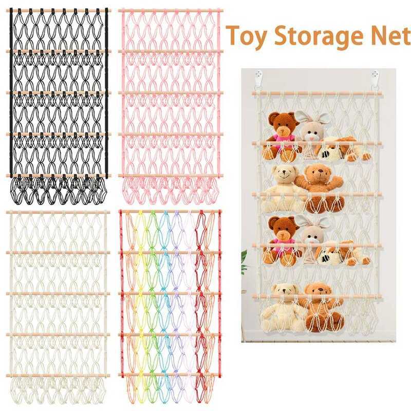 C 4-Layer Stuffed Anial Toy Net Haock Large Capacity Toy Storage Net Boho Hanging Toy Organizer For