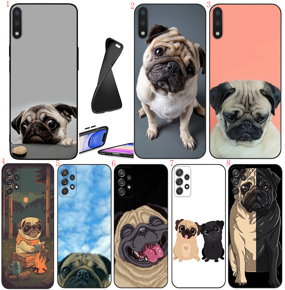 Samsung A22 A55 A56 J4 J6 J8 2018 J4 J5 J6 J7 Prime Plus Core R15 Pug Dog น่ารักเคสโทรศัพท์สีดํานุ่ม