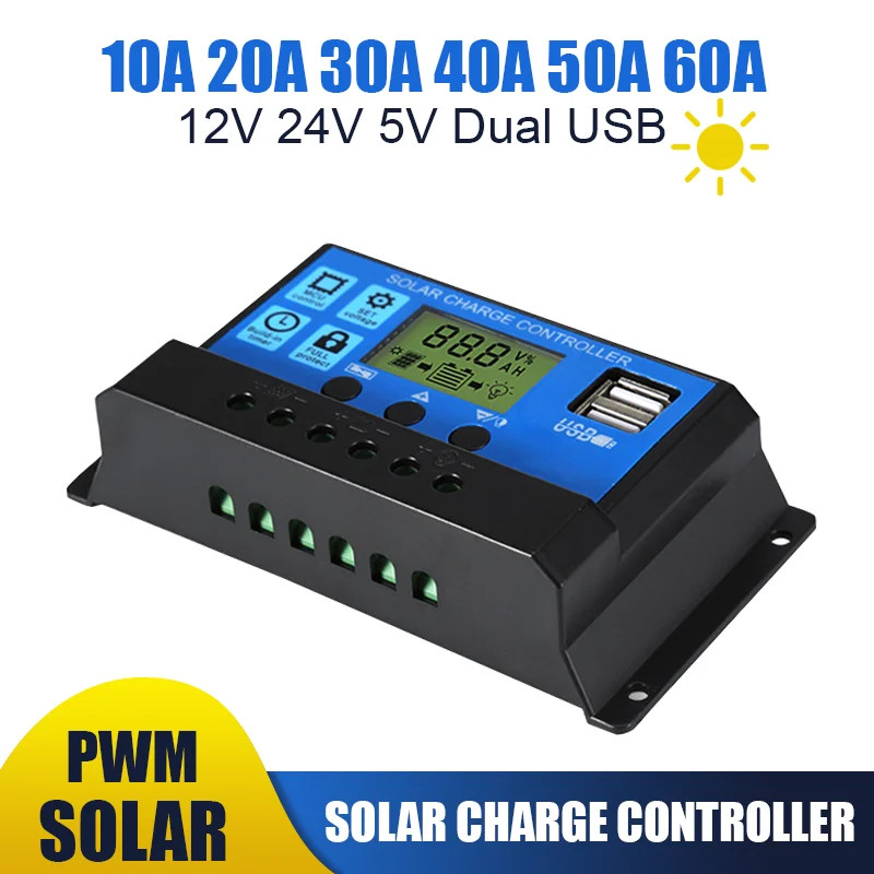 Efficient Solar Controller 12V 24V 60A 50A 40A 30A 10A Solar Voltage Regulator PWM Battery Charger