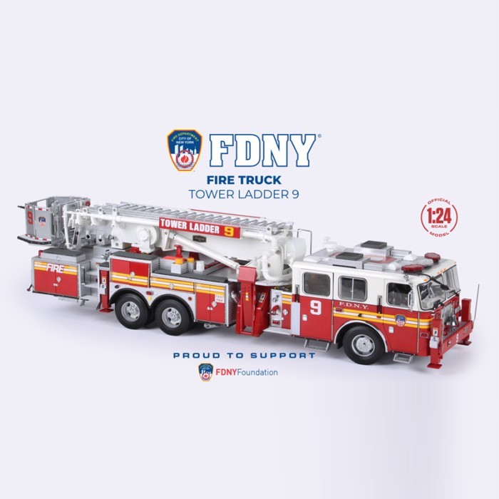 AGORA 1: 24 FAND New York Ladder Fire Truck Ladder 9 Assembled Alloy Fire Truck Model