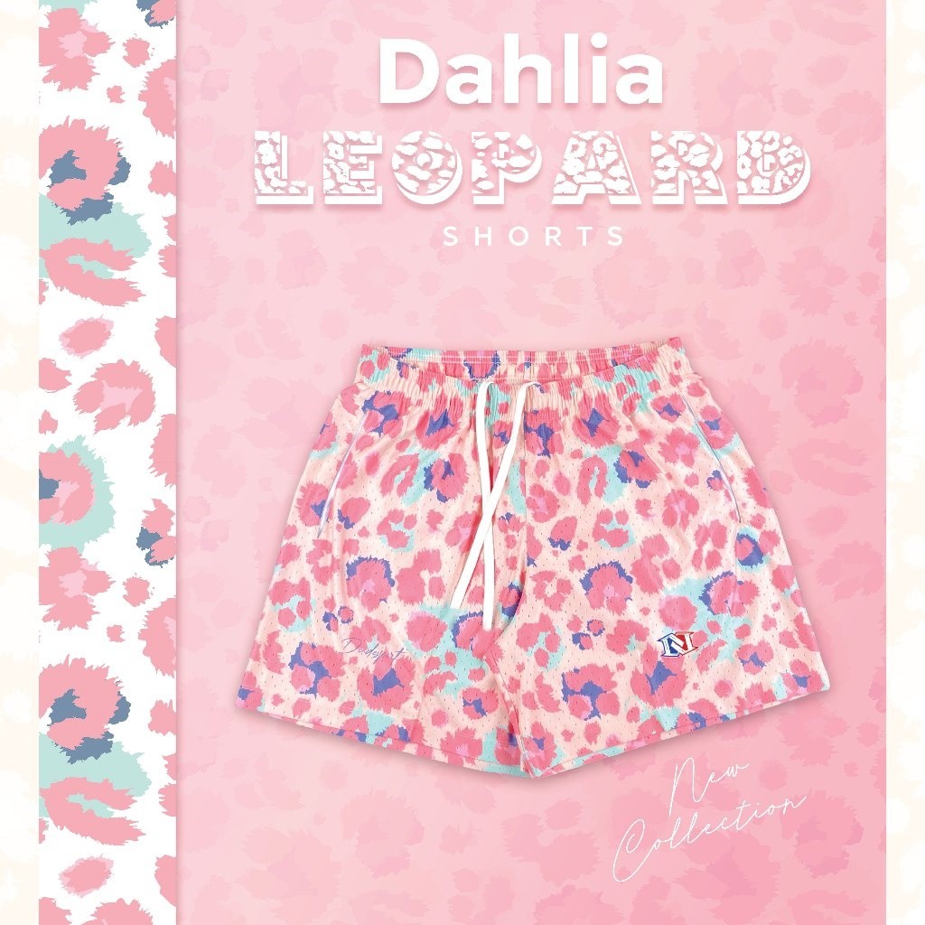 กางเกงบาส กางเกงกีฬา กางเกงขาสั้น " Dude Dahlia Leopard " Retro Mesh Shorts : DUDESPORT