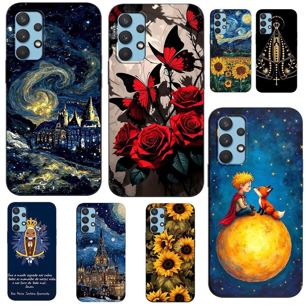 สําหรับ Samsung Galaxy A52 A52S 5G 4G กรณีปกหลังสีดํา Tpu Retro ดอกไม้น้ํามันอะนิเมะ K-drama