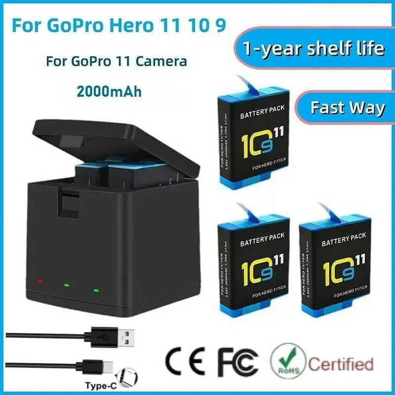 C 2000Mah Battery For Gopro Hero 11 10 Li-Ion Battery Pack Motion Camera Battery Storage For Gopro