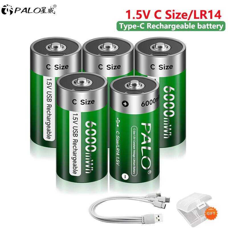 C 1.5V C Size Rechargeable Battery Type C USB Charging Lr14 Li-Ion Battery For Flashlight Water Gas