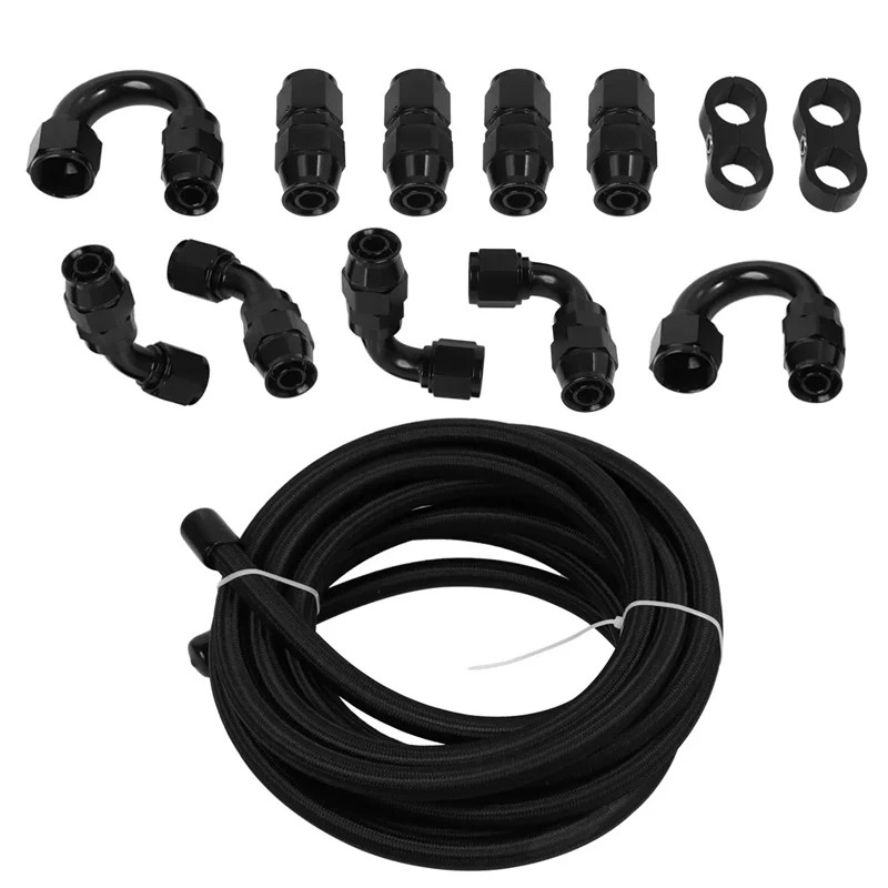 Nylon PTFE Fuel Line Hose Fittings Kit 4AN 6AN 8AN 10AN E85 Braided