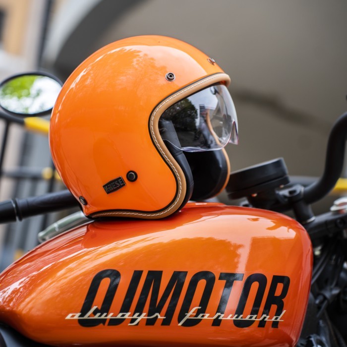 Unisex 3/4 Face Jet Helmet Flame Orange Motorcycle Helmet Men Motocross Moped Racing Jet Helmet DOT