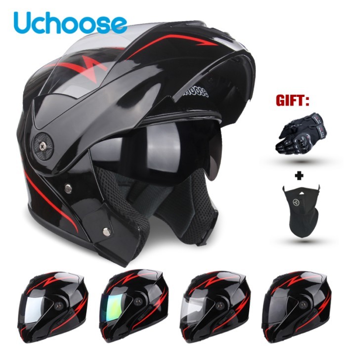 DOT Certification Uchoose Motorcycle Helmet Double Lens Cross Section Helmet Safety Modular Flip He