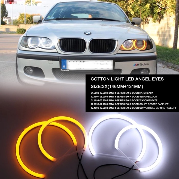 4Pcs Dual Color White Amber LED Cotton Light Angel Eyes Headlight No Error For BMW 3 Series E46 3 D