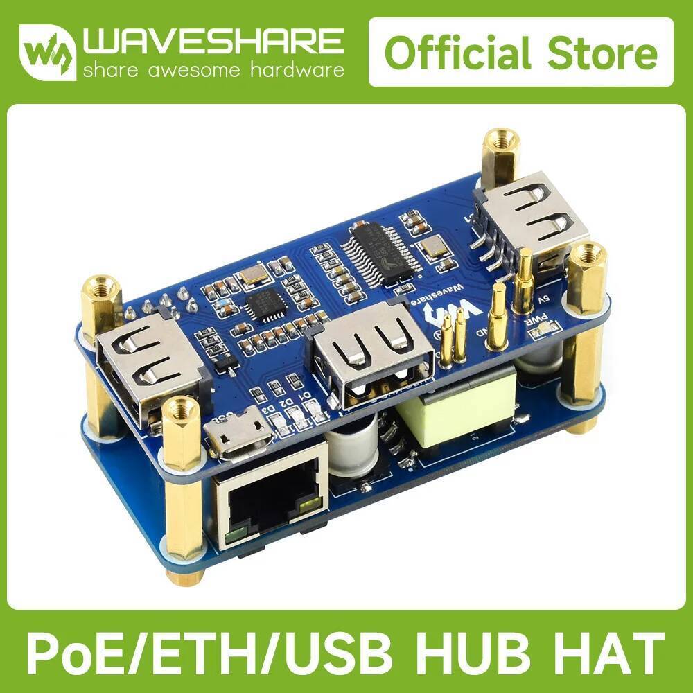 Waveshare PoE Ethernet / USB HUB HAT สําหรับ Raspberry Pi Zero/ Zero W / Zero WH, 3x พอร์ต USB 2.0, 