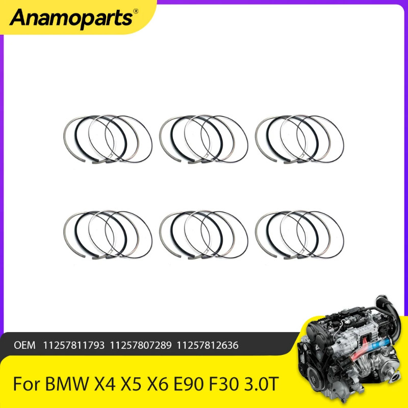 Engine Parts 6X Piston Ring Set Fit 3.0 For 04-16 BMW 3/4/5/6/7/X3/X4/X5/X6 E90 F30 F80 3.0T 24V Di