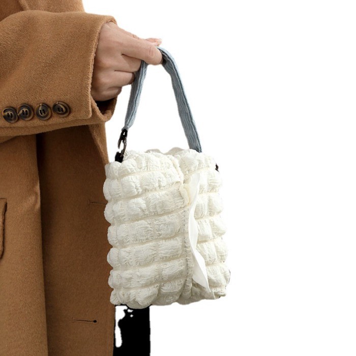 Simple Temperament Cream Puff Tissue Box Cotton Bubble Paper Box Portable Tissue Bag Car Hanging Tis