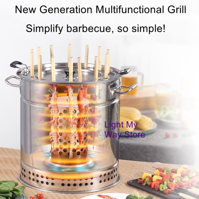 Smokeless barbecue grill household barbecue grill outdoor portable charcoal hanging stove stainless