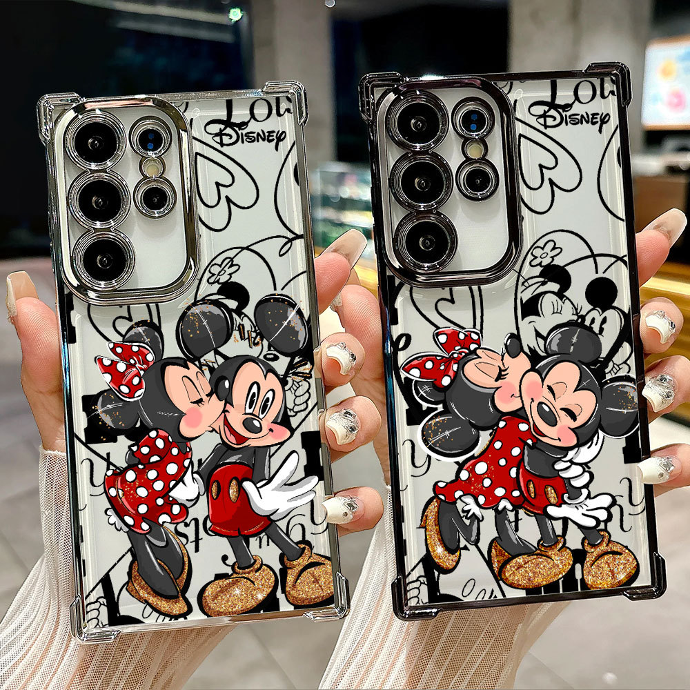Disney Mickey Minnie Love เคสซิลิโคนสําหรับ Samsung S26 Ultra A57 A37 S25 FE S24 Plus S23 S22 S21 S20 ใส TPU เปลือกชุบเงิน