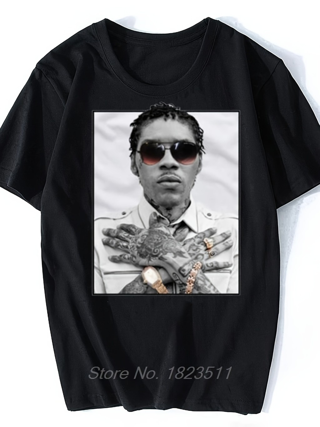 Vybz Kartel Reggae Dancehall Graphic Tee - ลายสักและดредล็อกแบบไอконิก สำหรับทั้งผู้ชายและผู้หญิง สว