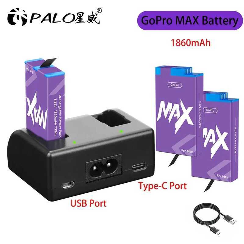 C Gopro Max Battery Rechargeable 360 Action Go Pro Hero Max 1860Mah Camera Battery + Type C Charger