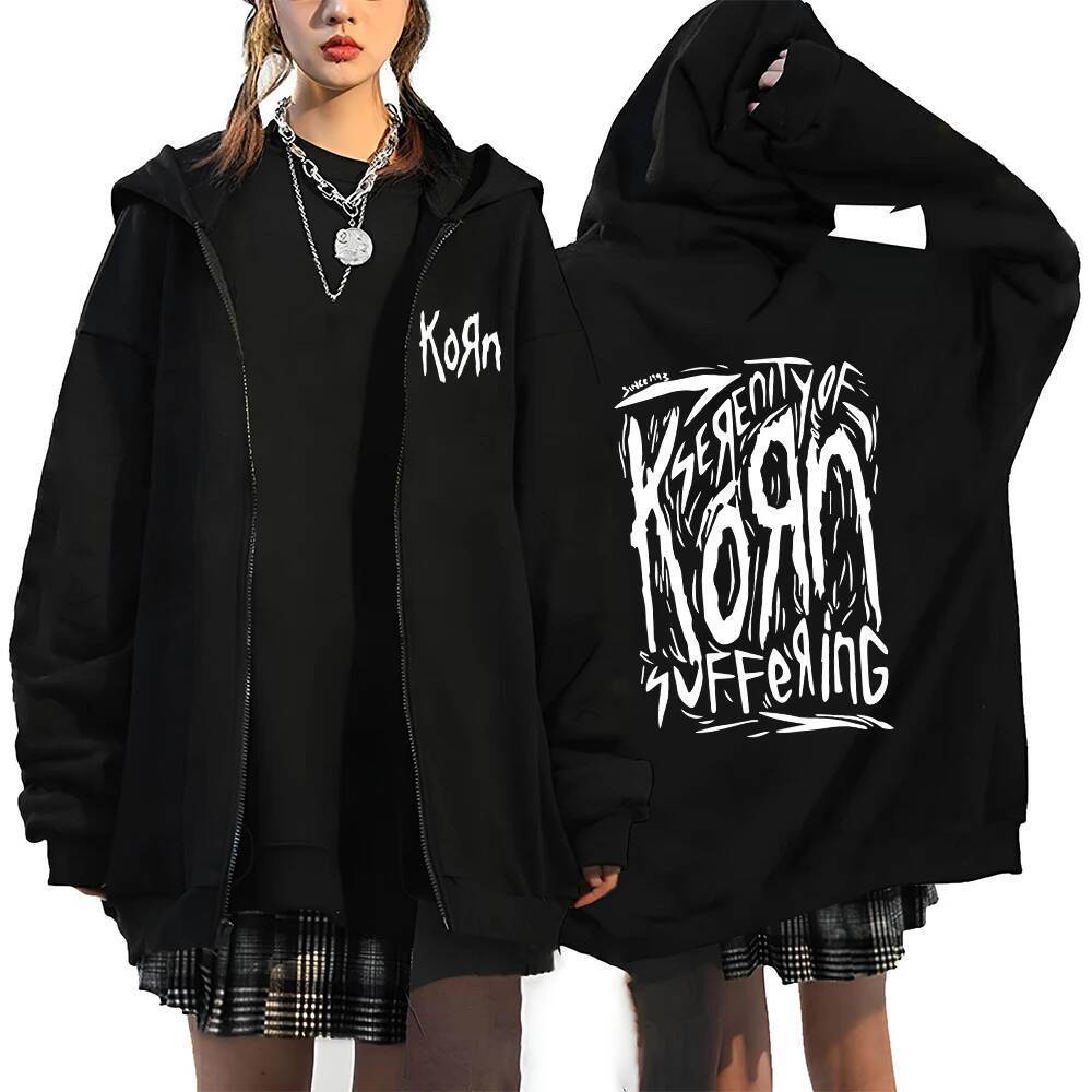 แจ็คเก็ต Korn Rock Hoodie WORLD TOUR ดีไซน์ซิปขึ้น สไตล์Hip Hop Streetwear