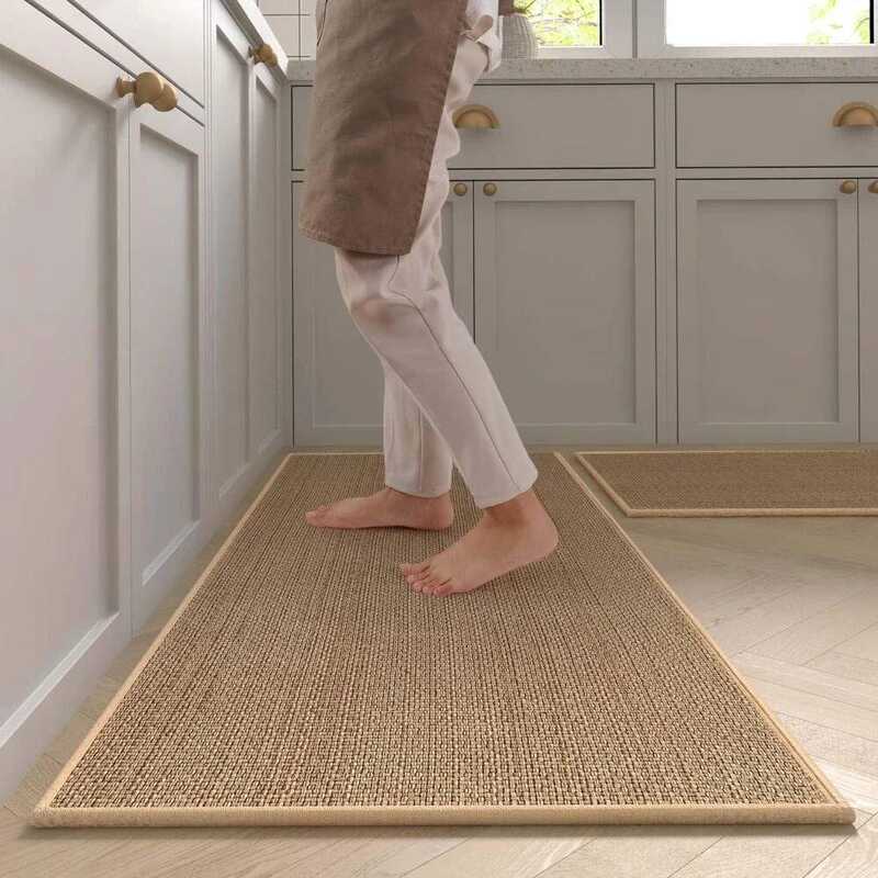 C Washable Non-Slip Kitchen Rug Faux Sisal Running Rug, Faux Woven Kitchen Mat Kitchen Runners With