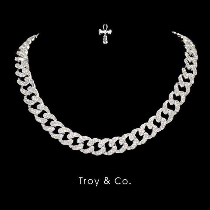 Luxury Iced Chain เพชร  Moissanite iced out สร้อยคอคิวบันเรียงแน่น หรู เท่ ผู้ชาย TMDN009 Troy & Co