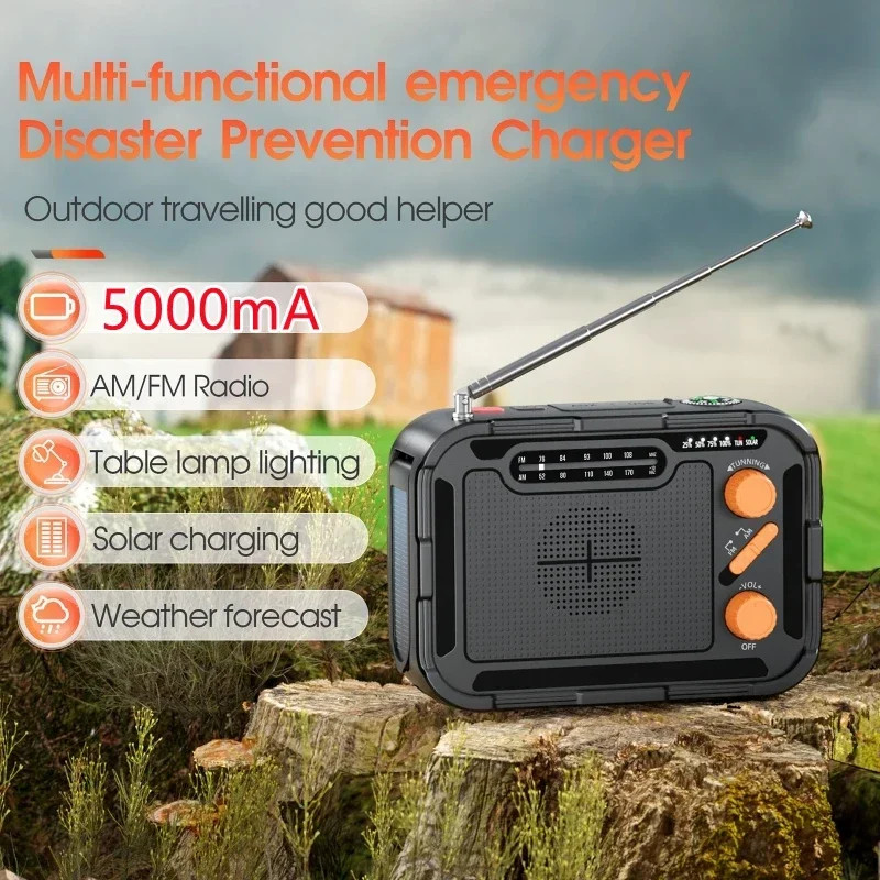 Solar Hand Crank Radio Multifunction Hand Crank Solar USB FM Weather Radios Emergency Flashlight Po