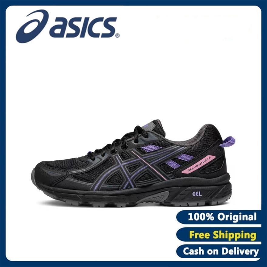 Original αsics Gel-Venture 6 Low Top Running Shoes For Women mesh breathable Black-pink