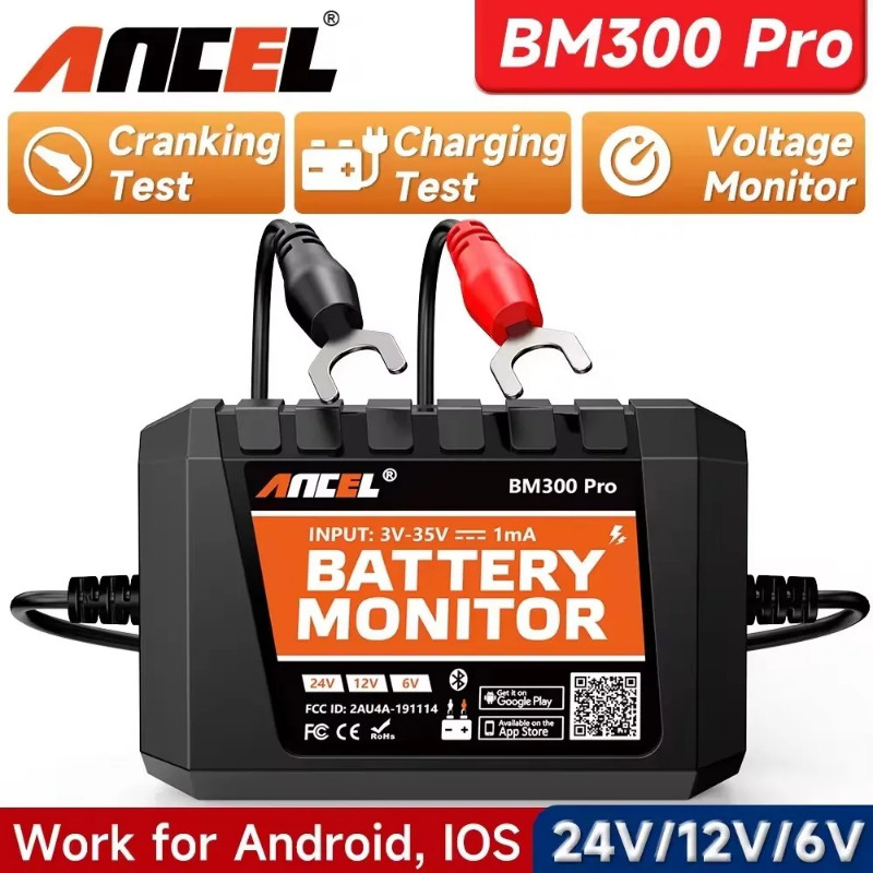 ANCEL BM300 Pro Bluetooth 6V/12V/24V Battery Monitor Tester Analyzer Circuit Cranking/Charging Test