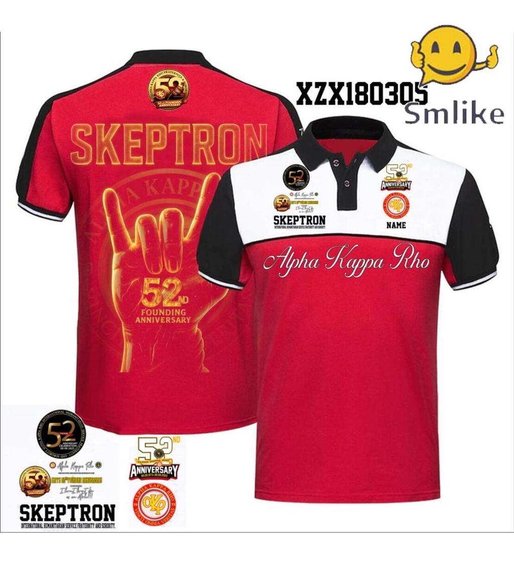 Full Sublimation พิมพ์ ALPHA KAPPA RHO Skeptron 52nd Anniversary ที่ระลึก 1973-2025 ความอุดมสมบูรณ์แ