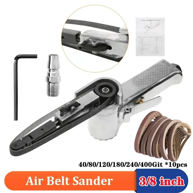 3/8" Air Belt Sander Air Angle Grinder Angle Grinding Machine with Sanding Belts for Air Compressor