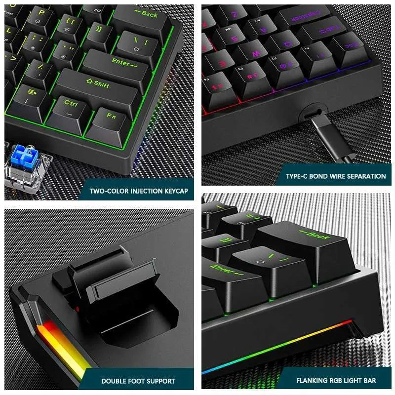 K620 Mini Gaming Mechanical Keyboard 61 คีย์ RGB Hotswap Type-C คีย์บอร์ดเกมแบบมีสาย PBT Keycaps 60%