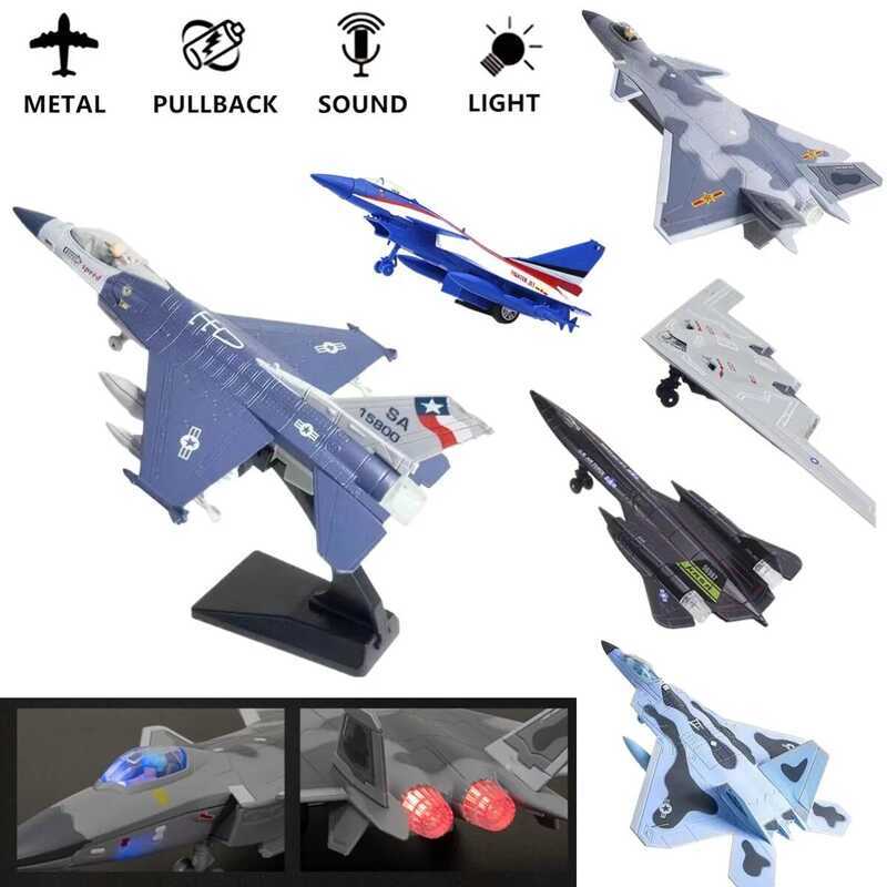 C 1:50 Pullback & Go Jet Fighter F16 F22 F35 B2 J31 Aircraft Toy, With Light Sound, Scale Diecast P