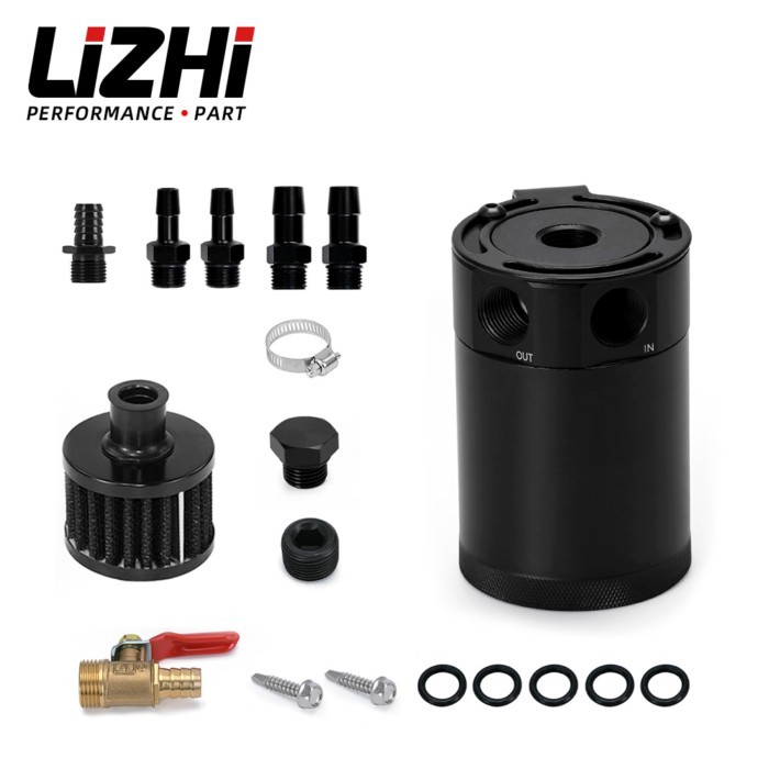 Universal Billet Aluminum Baffled 3/8" NPT  Inlet Outlet 2 Ports Oil Catch Can Tank with Breather F