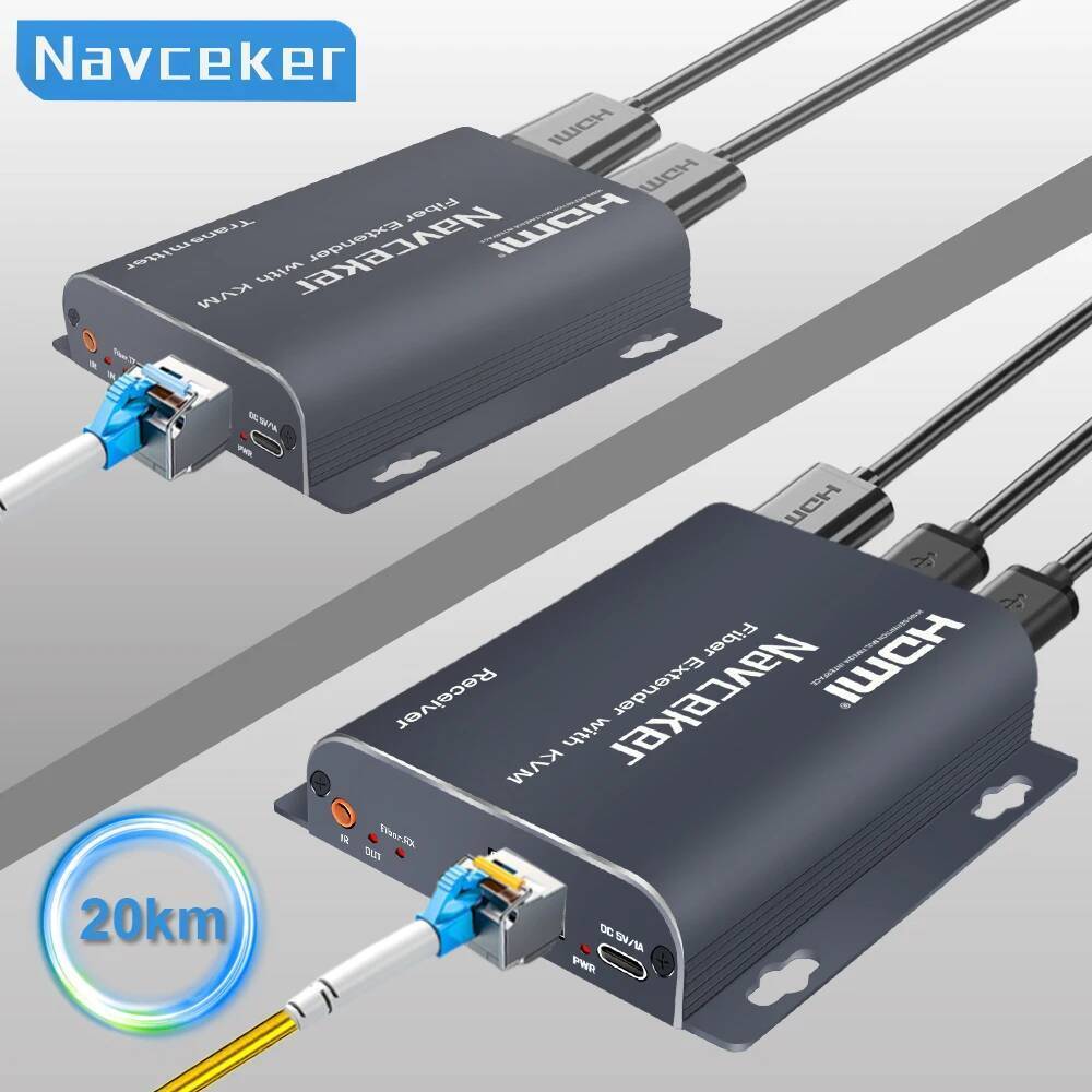 Navceker H.265 20KM HDMI-Compatible Fiber Extender 1080P KVM Over LC Fiber Optic Converter HDMI to F