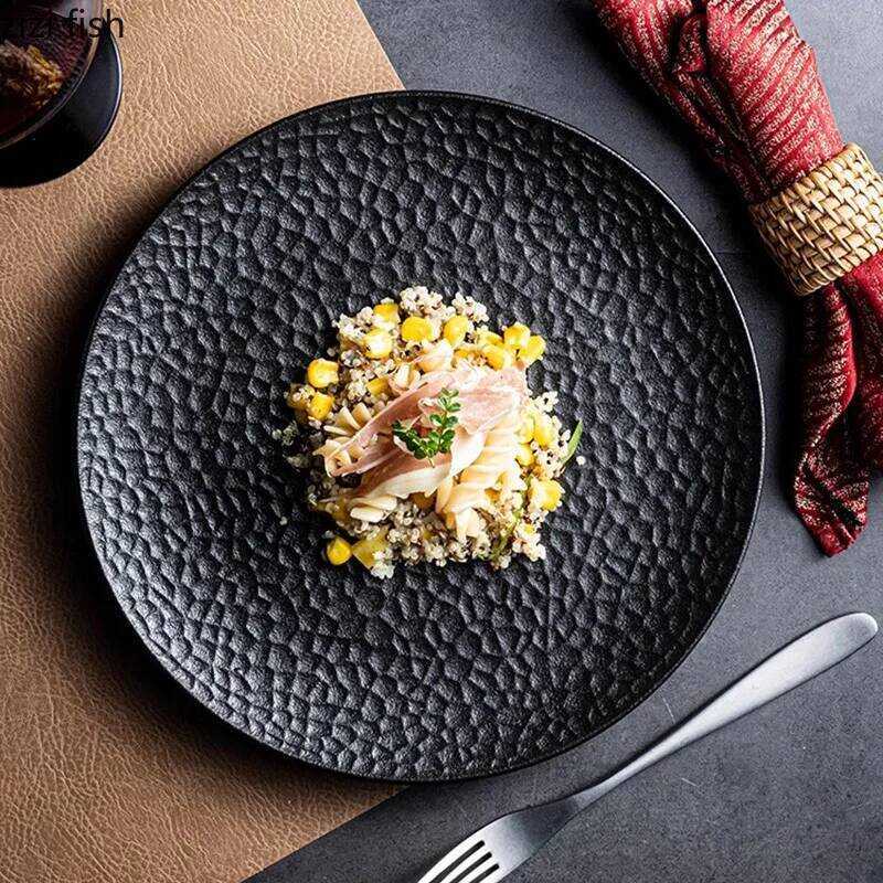 C Matte Ceramic Plate Steak Plate Pasta Dish Dessert Salad Plate Serving Plates Mer Pattern Shallow