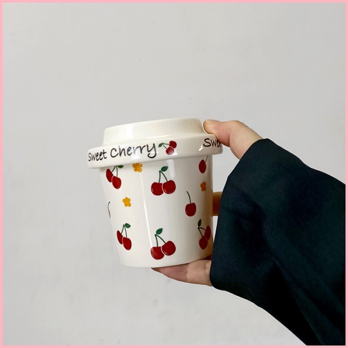 ครีมเซรามิกมือถ้วยดาวดวงจันทร์เชอร์รี่ถ้วยถ้วยสูงถ้วยบ้านซอก - รูปที่ 4