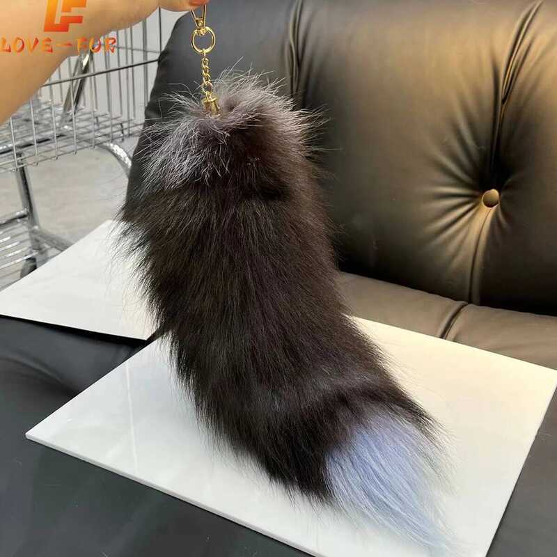 C 2024 Real Fox Fur Tail Large Long Natural Fur Tail Keychain Pendant Cosplay Tail Cute Wolf Fox Ta
