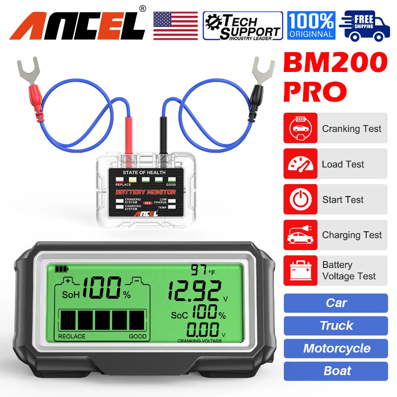 ANCEL BM200 PRO LED Battery Tester Monitor Display Battery Health SOH SOC Tester Analyzer Charging