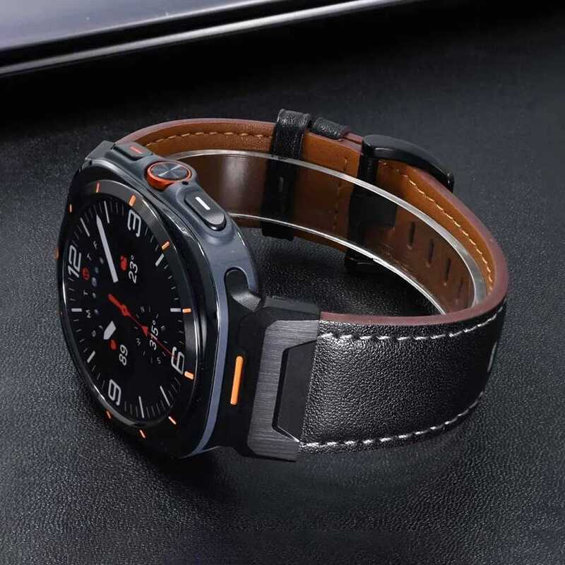 C Leather Band For Galaxy Watch Ultra 2025 2024 Horse Leather Strap For SAMSUNG GALAXY ULTRA 47Mm W