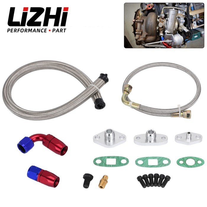 LIZHI RACING - Oil Feed Line Drain Fitting Flange Kit For Toyota Supra 1JZGTE 2JZGTE 1JZ/2JZ Single