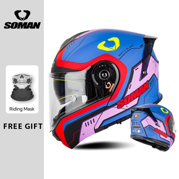 SOMAN Modular Motorcycle Helmet Flip Up Moto Helmet Dual Visor Full Face Helmets Accessories DOT EC