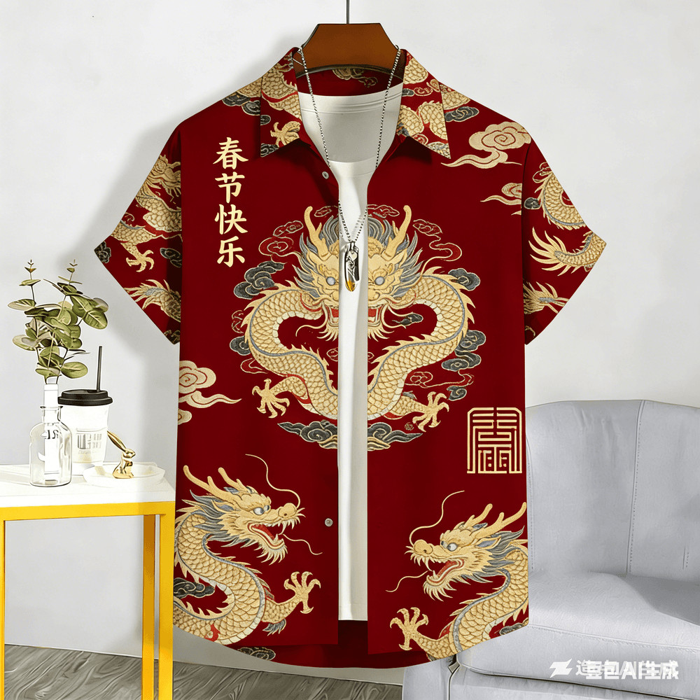 Lunar New Year Shirt Men shirt for Men Clothing Summer Casual short sleeve shirt Tops Outdoors Street wear 27