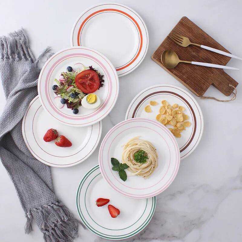 C 8 Inch Ceramic Breakfast Dessert Plate Vegetable Salad Dishes White Porcelain Steak Sushi Dinner