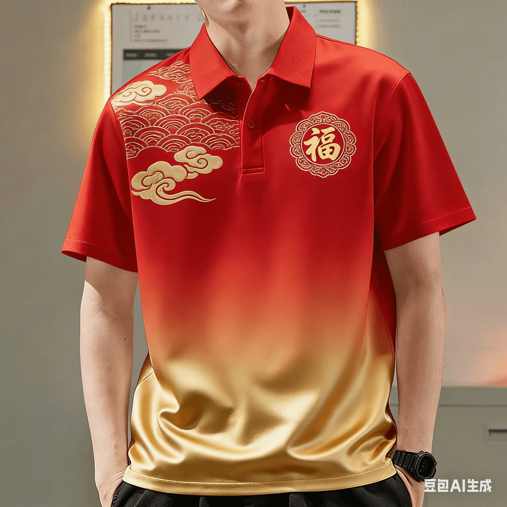 เสื้อโปโลสีแดงสำหรับตรุษจีน ออกแบบให้สวมใส่ง่ายในสไตล์ลำลอง สวมใส่สบายตลอดทั้งวัน