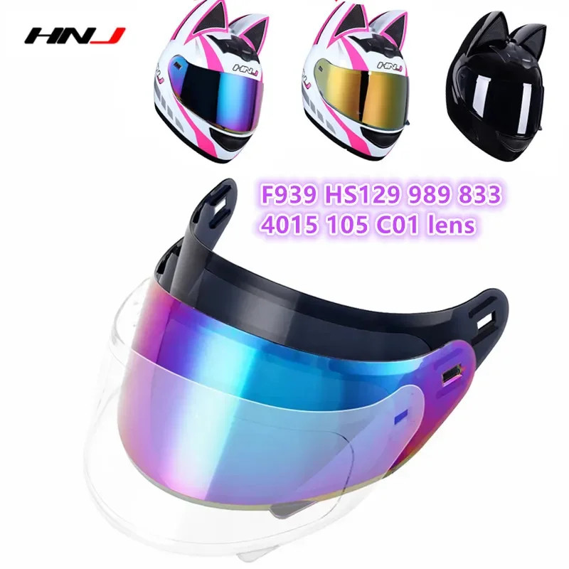 HNJ Motorcycle Cat Ears Helmet Lens F939 F933 HS129 989  833 C01 Visors Full Helmet Lens Black Colo