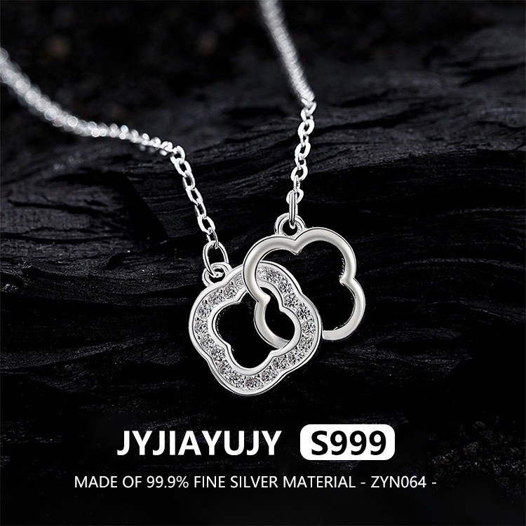 JYJIAYUJY 100% ทั้ง Original Fine Silver S999 จี้สร้อยคอ Hollow Clover ฝัง Zirconia ในสต็อกแฟชั่นเค