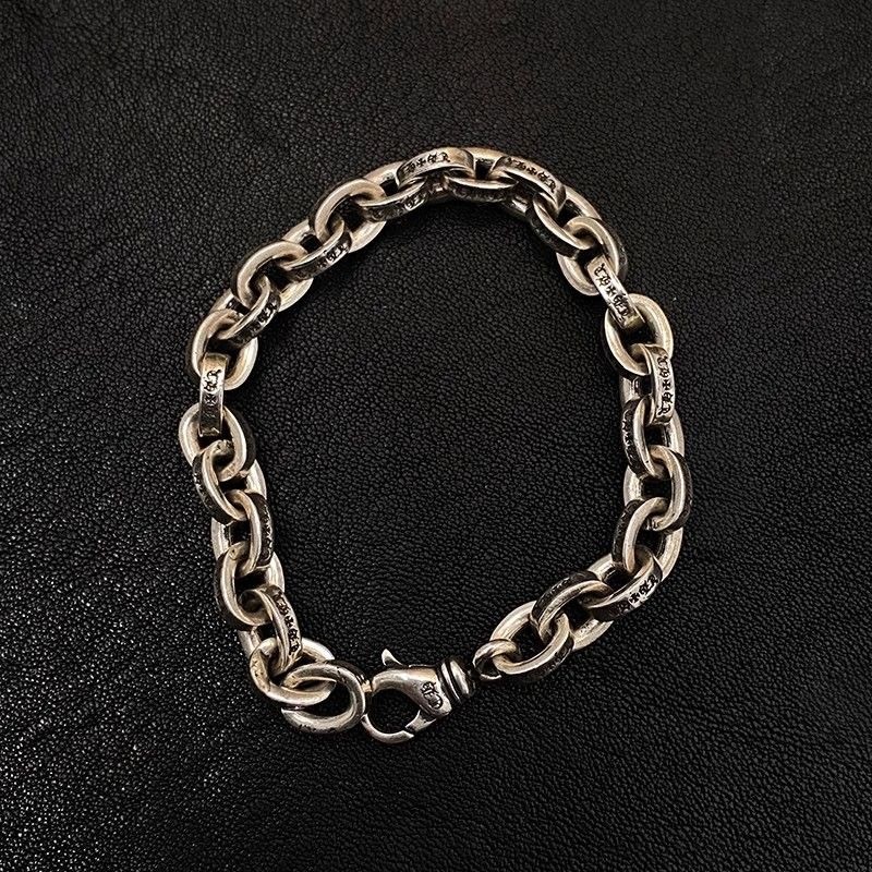 2QZK Chr***rts 925Solid silver chunky letter bracelet Vintage distressed lettering rock style for m