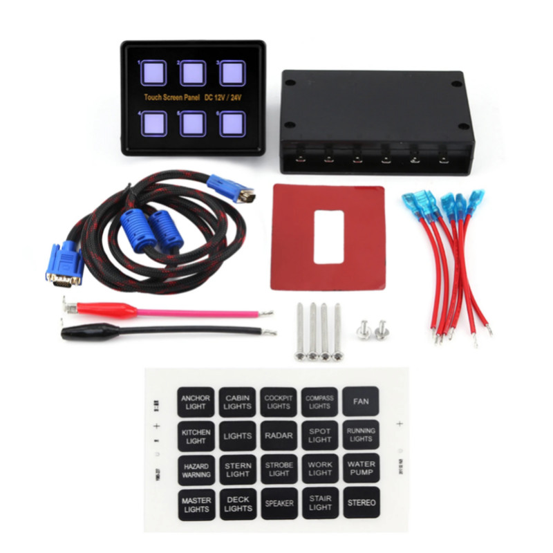 12V / 24V 6 Gang Touch Screen Control Panel Box LED  Panel for Car Boat  6 Gang Panel Control Panel