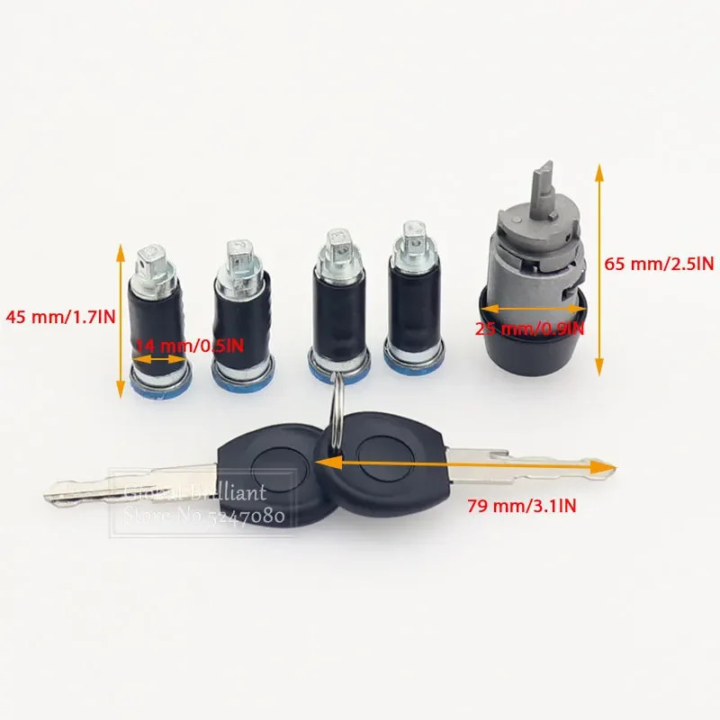 7pcs Ignition Switch 4 Door Lock Barrel 2 Keys Set With Two Keys For VW TRANSPORTER CARAVELLE T4 19