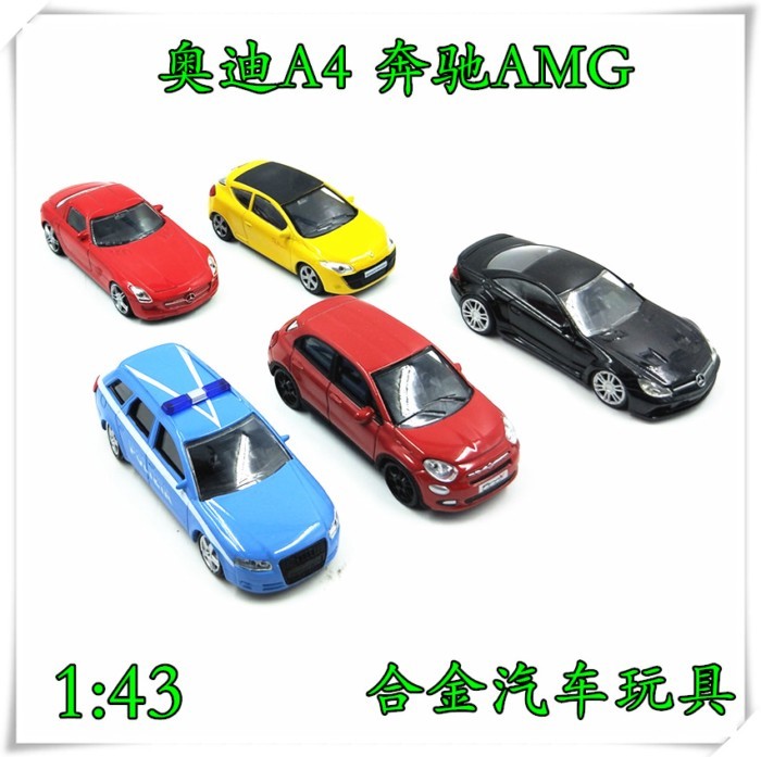 1: 43 รถของเล่นโลหะผสม Mercedes-Benz SL65-AMG SLS-AMG Audi A4 Reno Meganna Fiat