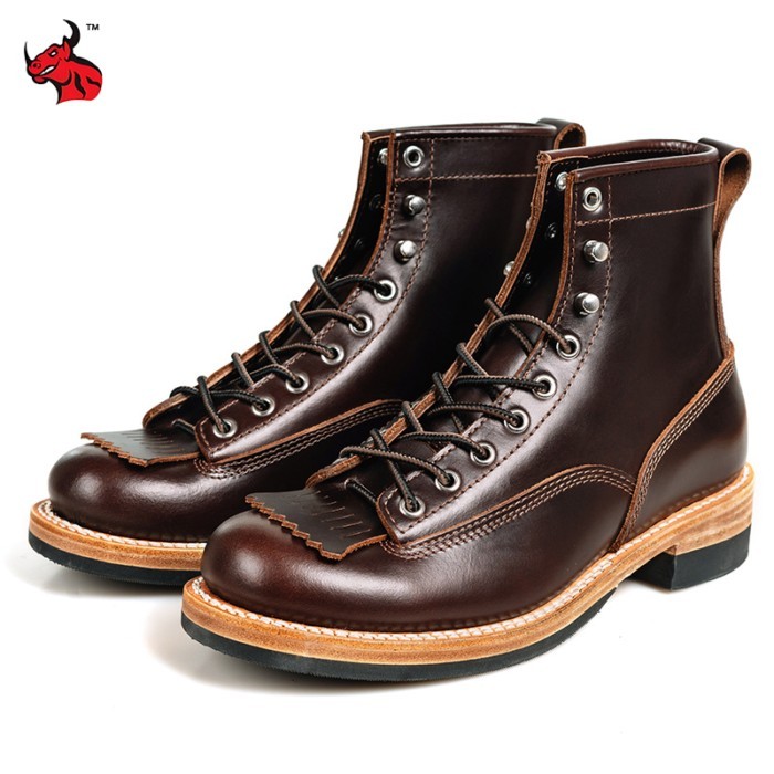 Men's Vintage Motorcycle Boots Cowhide Leather High Top Motorbike Boots Motocross Riding Boots Walk