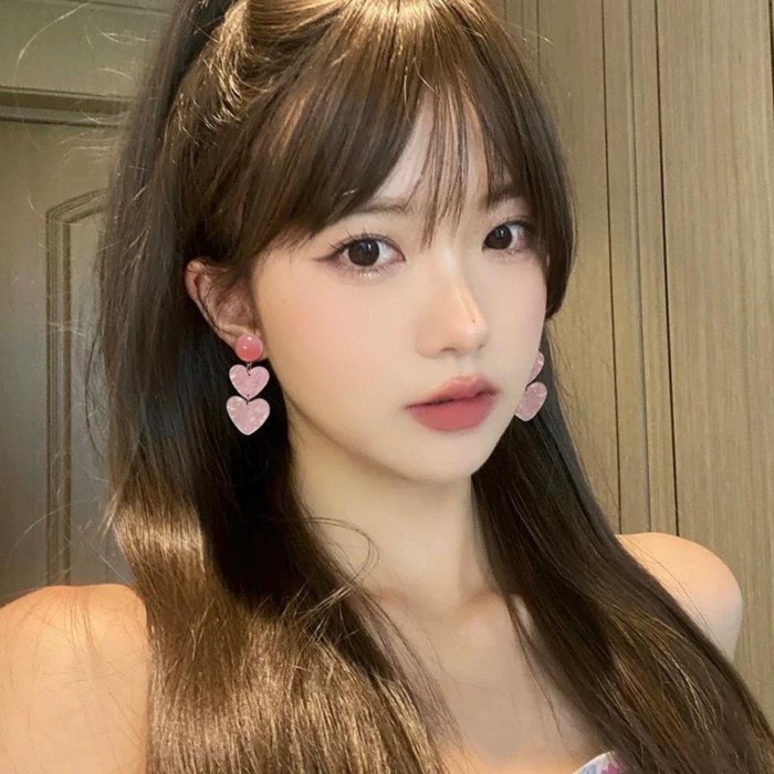 [ขายร้อน] เครื่องประดับแฟชั่นต่างหูสีชมพูต่างหูหัวใจ