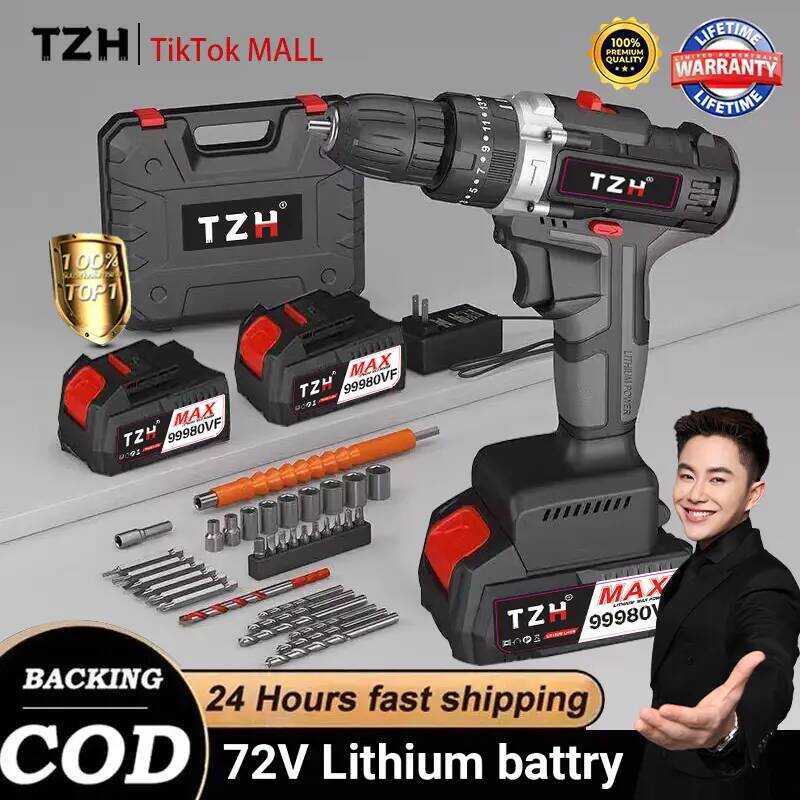 รับประกัน 10 ปี Tzhคุณภาพเยอรมัน สว่านไร้สาย 3/2 โหมด มีแบต2ก้อน ของแท้ 100% เจาะไม้ เหล็ก คอนกรีต แ